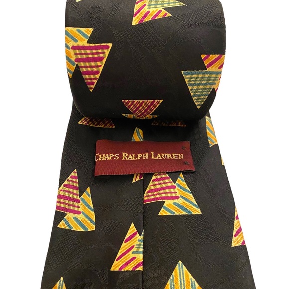 Chaps Ralph Lauren 100% Silk Black Tie with triangle print - Made in the USA - Picture 5 of 6